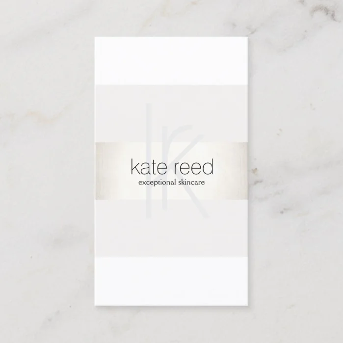 Elegant Monogram White Modern FAUX Silver Striped Business Card