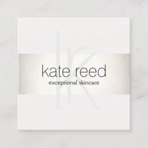 Elegant Monogram White Modern FAUX Silver Striped Square Business Card