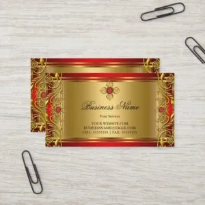 Elegant Ornate Royal Red Jewel Golden Gold Business Card