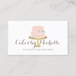 Elegant Pink Cake with Florals Cake Decorating Business Card