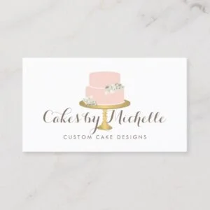 Elegant Pink Cake with Florals Cake Decorating Business Card