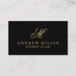Elegant Professional Black and Gold Monogram Business Card
