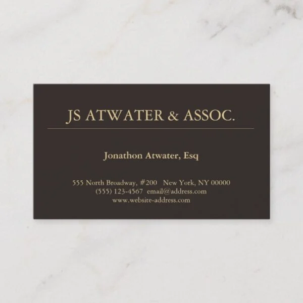 Elegant Professional Executive Lawyer Dark Brown Business Card