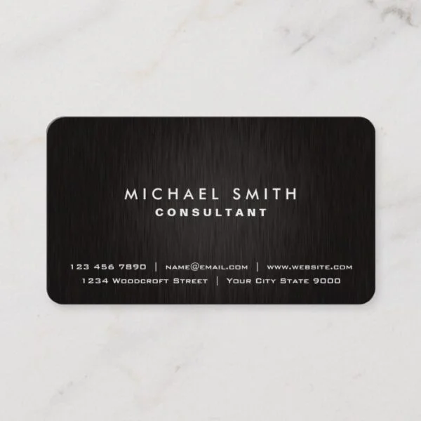 Elegant Professional Plain Black Modern Metal Look Business Card