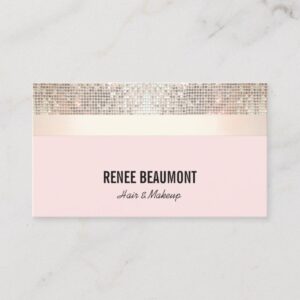 Elegant Retro Sequin Gold and Pink Striped Business Card
