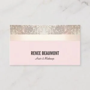 Elegant Retro Sequin Gold and Pink Striped Business Card