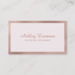Elegant Rose Gold Foil Border on Blush Pink Business Card