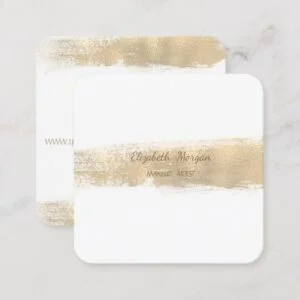 Elegant Simple Faux Gold Foil Brush Stroke,White Square Business Card