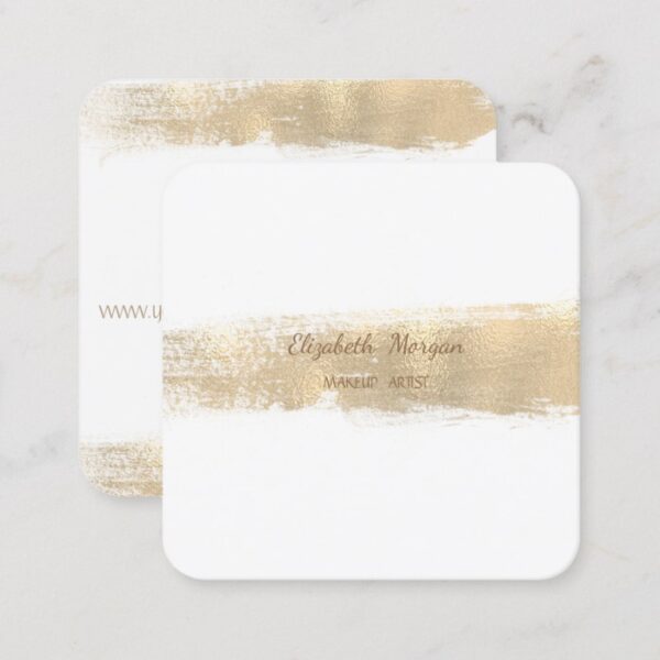 Elegant Simple Faux Gold Foil Brush Stroke,White Square Business Card