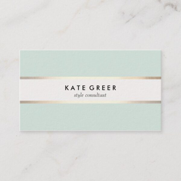 Elegant Turquoise and Gold Striped Professional Business Card