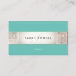 Elegant Turquoise FAUX Silver Sequin Monogram 2 Business Card