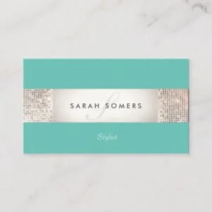 Elegant Turquoise FAUX Silver Sequin Monogram 2 Business Card