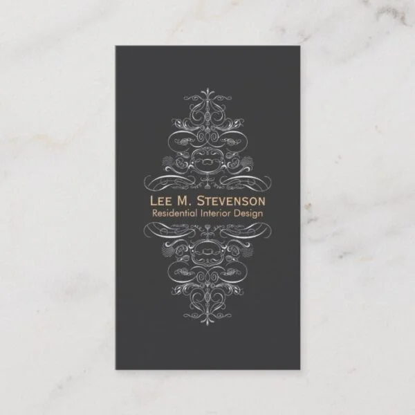 Elegant Vintage Designer Chic Black Swirl Business Card