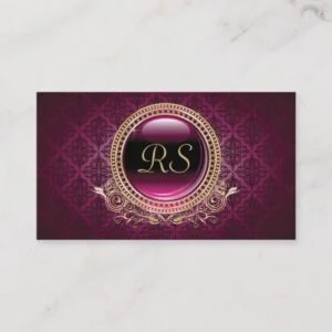 Elegant Vintage Floral Monogram Gold and Purple Business Card