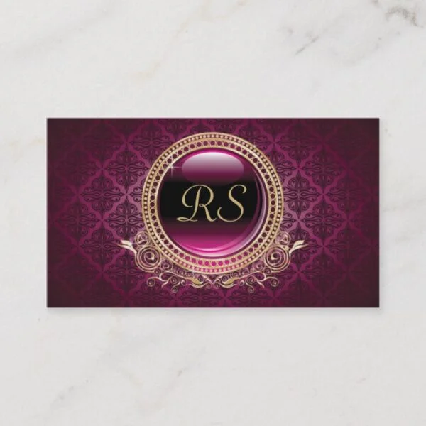 Elegant Vintage Floral Monogram Gold and Purple Business Card