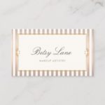 Elegant Vintage Rose Gold Stripes Beauty Salon Business Card