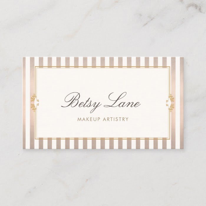 Elegant Vintage Rose Gold Stripes Beauty Salon Business Card