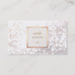 Elegant White Bokeh Glitter Chic Gold Plaque Business Card