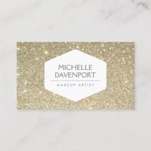 ELEGANT WHITE EMBLEM ON GOLD GLITTER BACKGROUND BUSINESS CARD