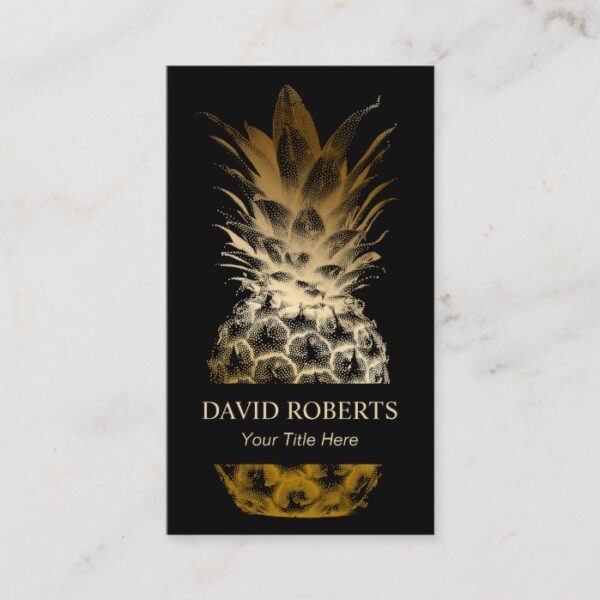 Event Catering Modern Black & Gold Pineapple Business Card