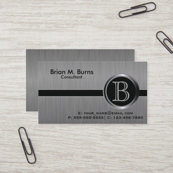 Executive Black Brush Steel Monogram Business Card