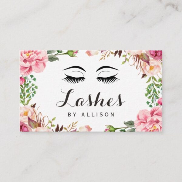 Eyelashes Makeup Artist Romantic Floral Wrapping Business Card