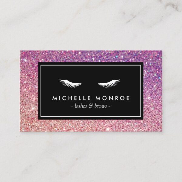 Eyelashes with Purple/Pink Glitter Business Card
