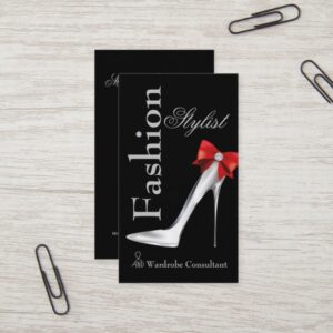 Fashion Stylist Silver Stiletto with Red Bow Business Card