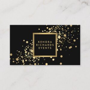 Faux Gold Confetti on Modern Black Business Card