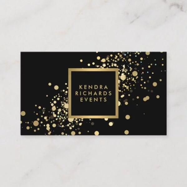 Faux Gold Confetti on Modern Black Business Card