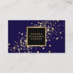 Faux Gold Confetti on Modern Blue Business Card