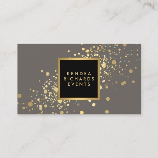 Faux Gold Confetti on Modern Gray Business Card