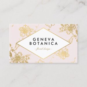 Faux Gold Floral Design Modern Pink Business Card