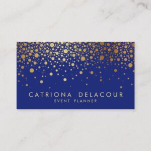 Faux Gold Foil Confetti Business Card | Blue