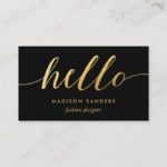 Faux Gold Foil Hello Typography Classic Black Business Card