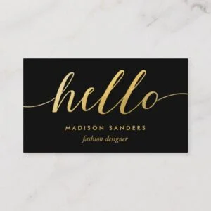 Faux Gold Foil Hello Typography Classic Black Business Card