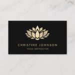 faux gold glitter lotus on black business card