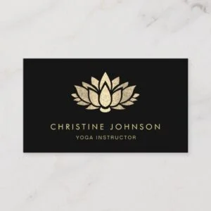 faux gold glitter lotus on black business card