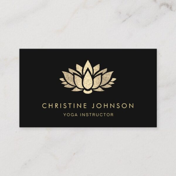 faux gold glitter lotus on black business card