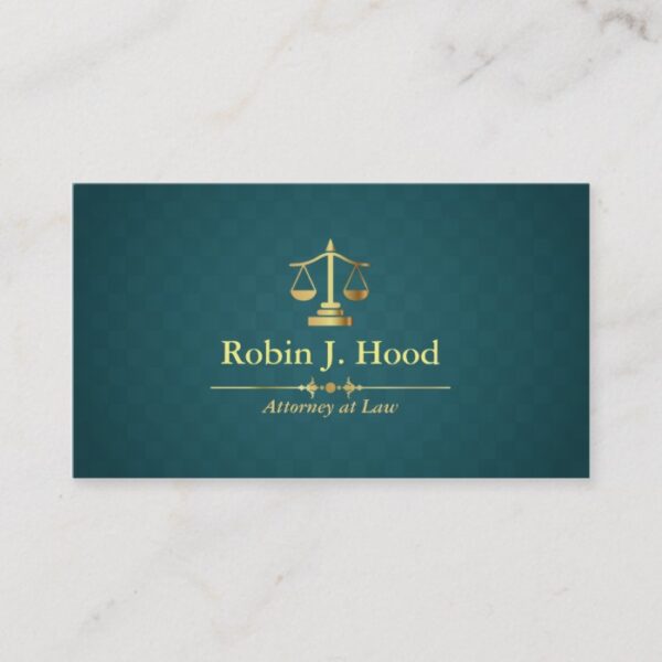 Faux Gold Libra Dark Green Rhombus Lawyer Business Card