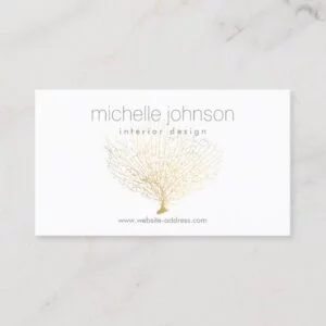 Faux Gold Sea Fan Sea Coral Interior Designer Business Card