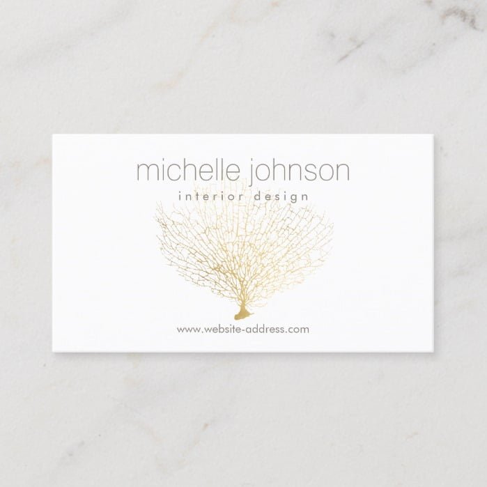 Faux Gold Sea Fan Sea Coral Interior Designer Business Card