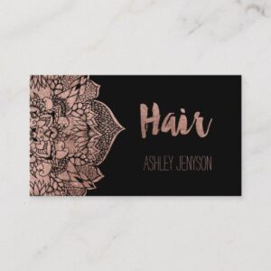 Faux rose gold boho floral mandala hair typography business card