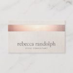 Faux Rose Gold Foil Elegant Modern Beige Linen Business Card