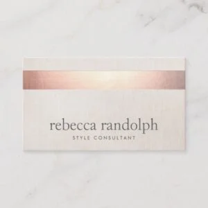 Faux Rose Gold Foil Elegant Modern Beige Linen Business Card