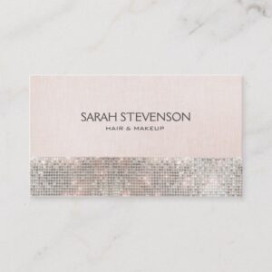Faux Sequins and Linen Cute Pink Fashion & Beauty Business Card