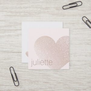 Feminine Champagne Pink Glitter Heart Beauty Salon Square Business Card
