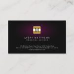 Financial Advisor Elegant MaroonGlow Gold Monogram Business Card