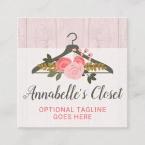 Floral Rose Clothes Hanger Closet Fashion Boutique Square Business Card