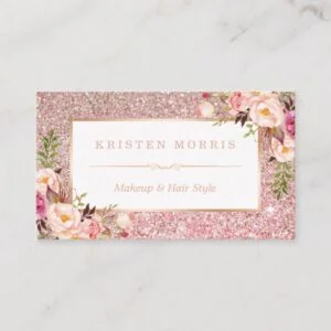 Floral Rose Gold Glitter Makeup Artist Hair Salon Business Card